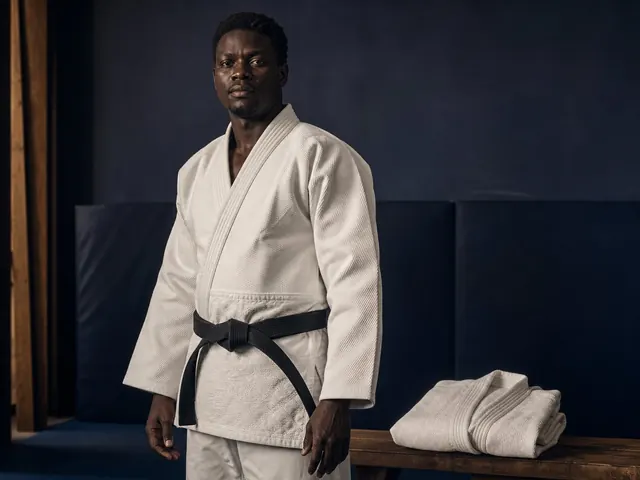 Pratiquant en kimono de judo blanc à l’entraînement, visuel d’illustration généré