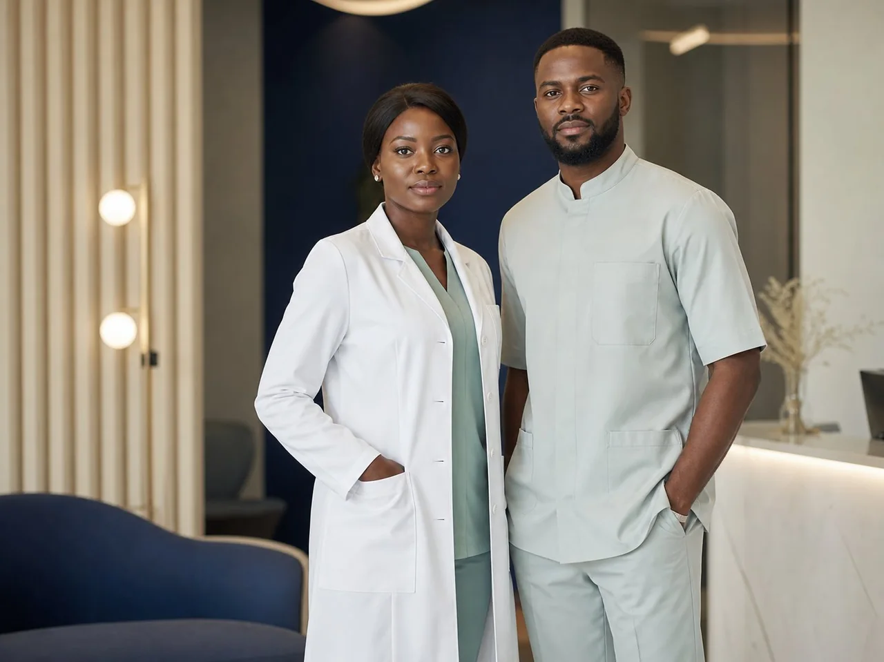 Professionnels de santé en blouses et tenues médicales, visuel d’illustration généré